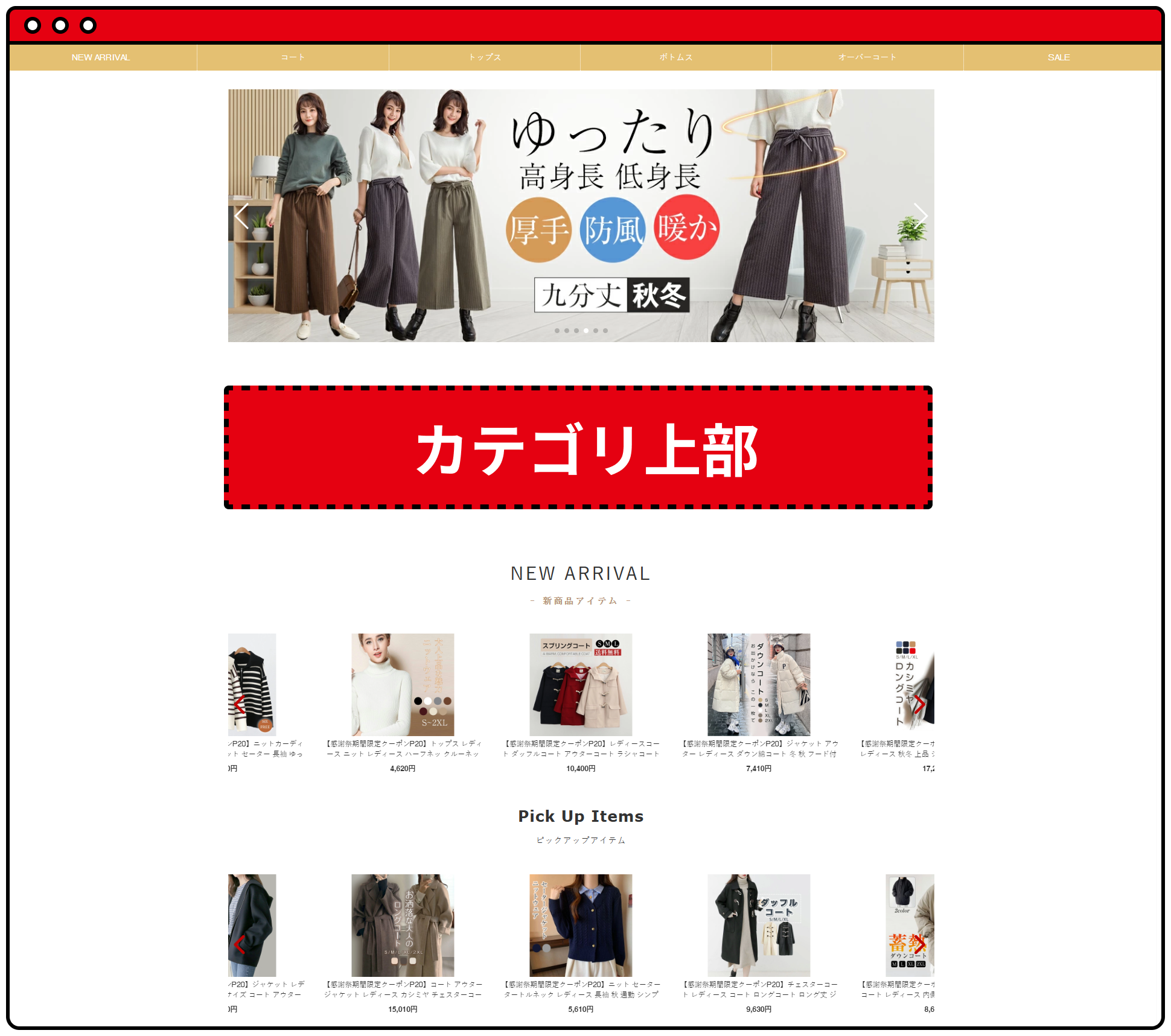 カテゴリー上部の表示場所